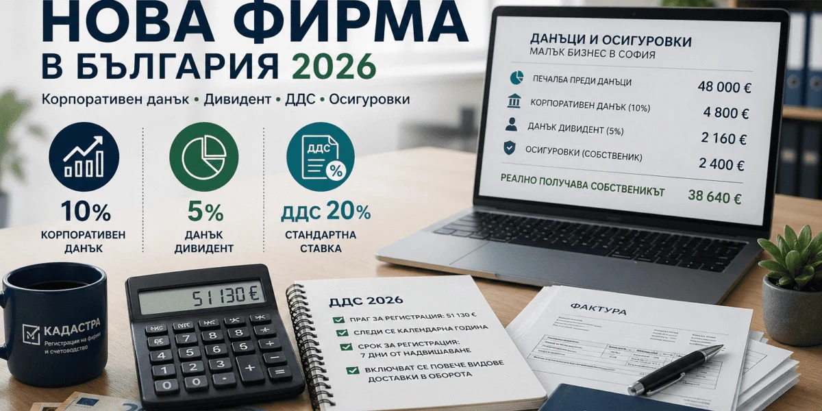 Какви данъци плаща нова фирма в България – корпоративен данък, дивидент и ДДС през 2026